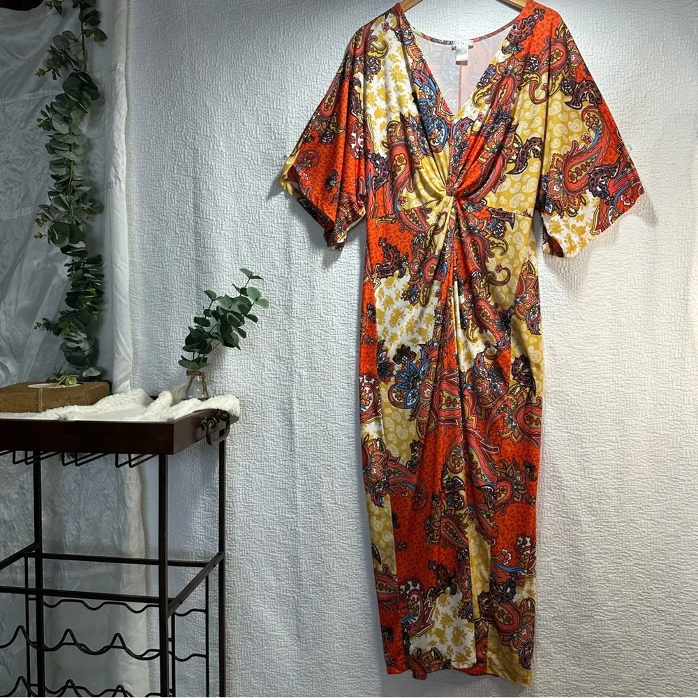 VENUS Asymmetrical Wrap Maxi Dress Red Orange Resort Wear - Picture 3 of 16